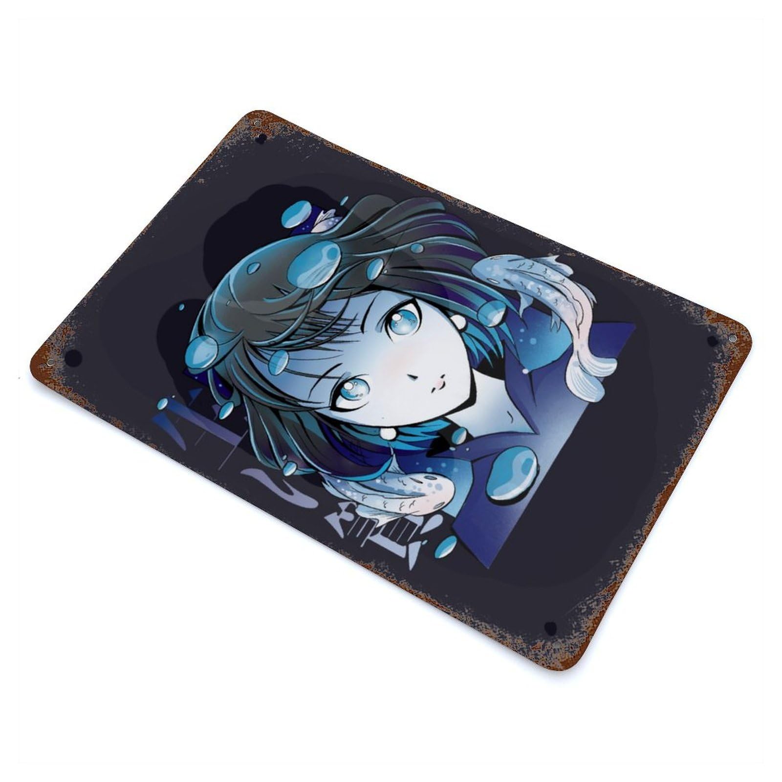 Vintage Rust Metal Sign Anime Girl with Koi Fishes 11.8"x7.9", Novelty Wall Decor for Garage, Bar And Workshop Decor