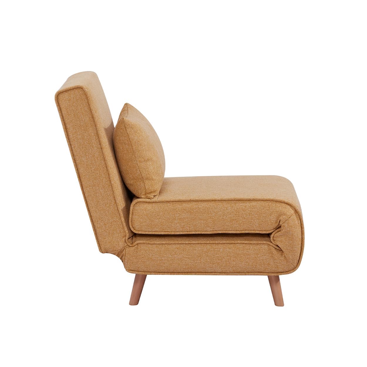 EVERGREENWEB Poltrona Letto Singolo con Cuscino Imbottito INCLUSO, Tessuto Giallo, Divano 1 Posto Salvaspazio Pieghevole, Pouf Poggiapiedi, Comodo Schienale Regolabile Clic Clac, Gambe in Legno, FOLDY