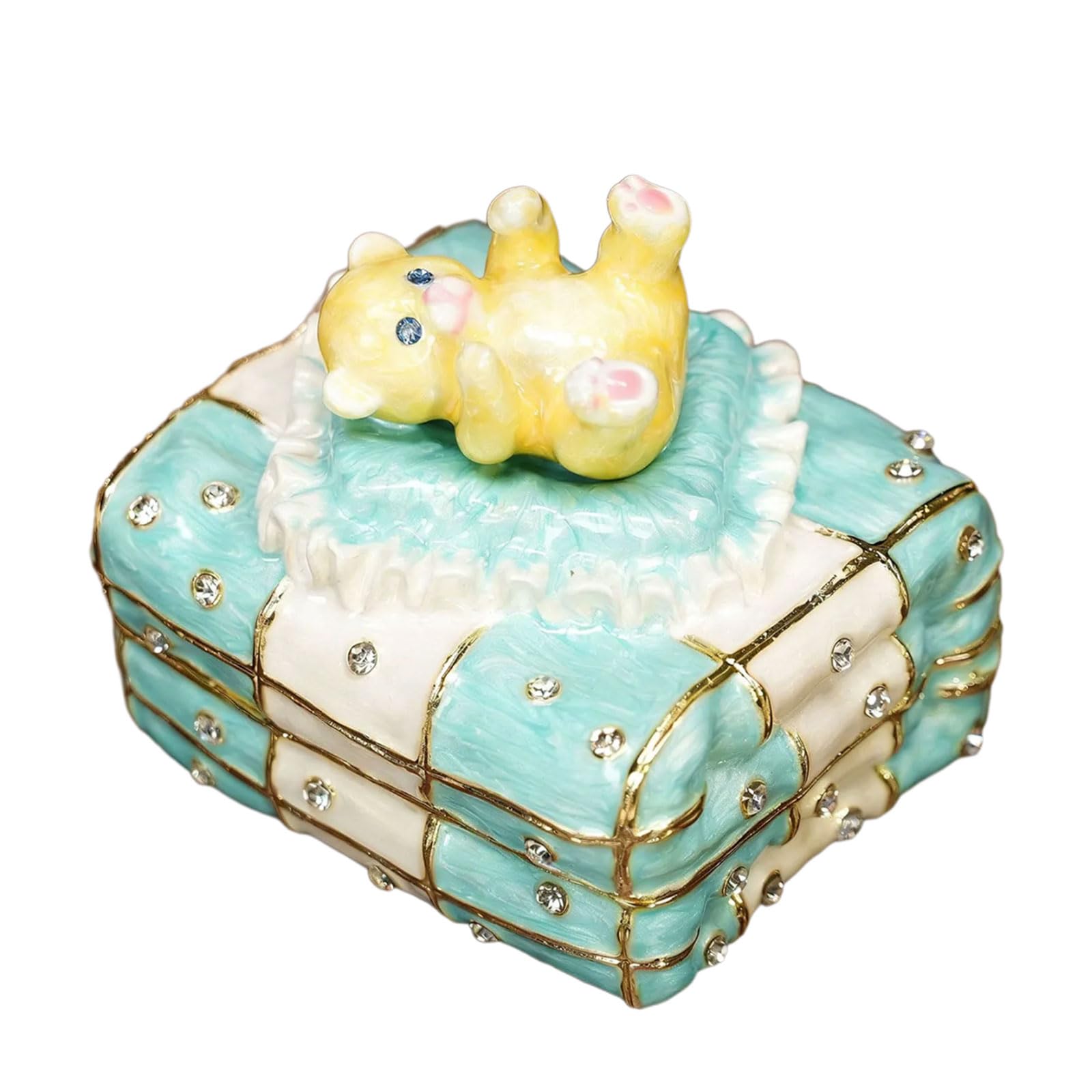 sodeber Enameled Bear Jewelry Box Sturdy Alloy Container for and Earring Storage Compact Jewelry Display Box