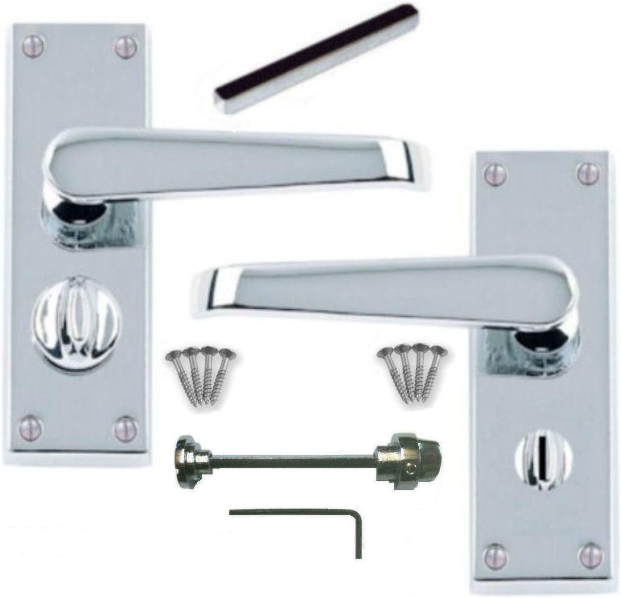 Polished Chrome Victorian Straight Lever Privacy Door Handles 100mm x 40mm