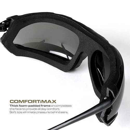 Miniatura 2 de Glove Station Gafas de seguridad Optic Max, ajuste seguro, ANSI Z87, antiarañazos, patillas flexibles, junta de espuma extraíble