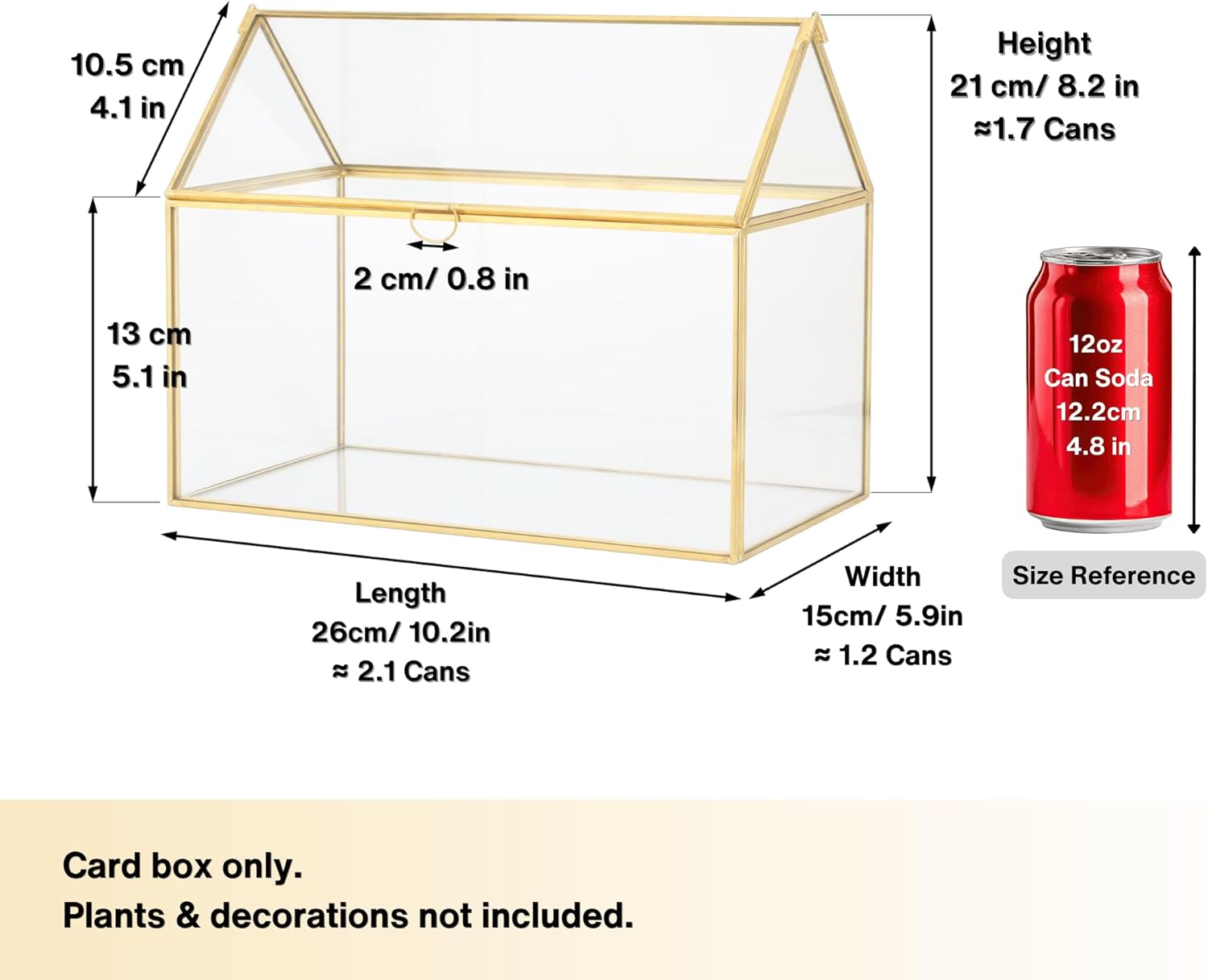 NCYP Glass Card Box for Wedding Reception - 10.2" x 5.9" x 8.2" House Shape Clear Terrarium Planter, Home Party Tabletop Decor, Centerpiece, Gold (Glass Box Only)