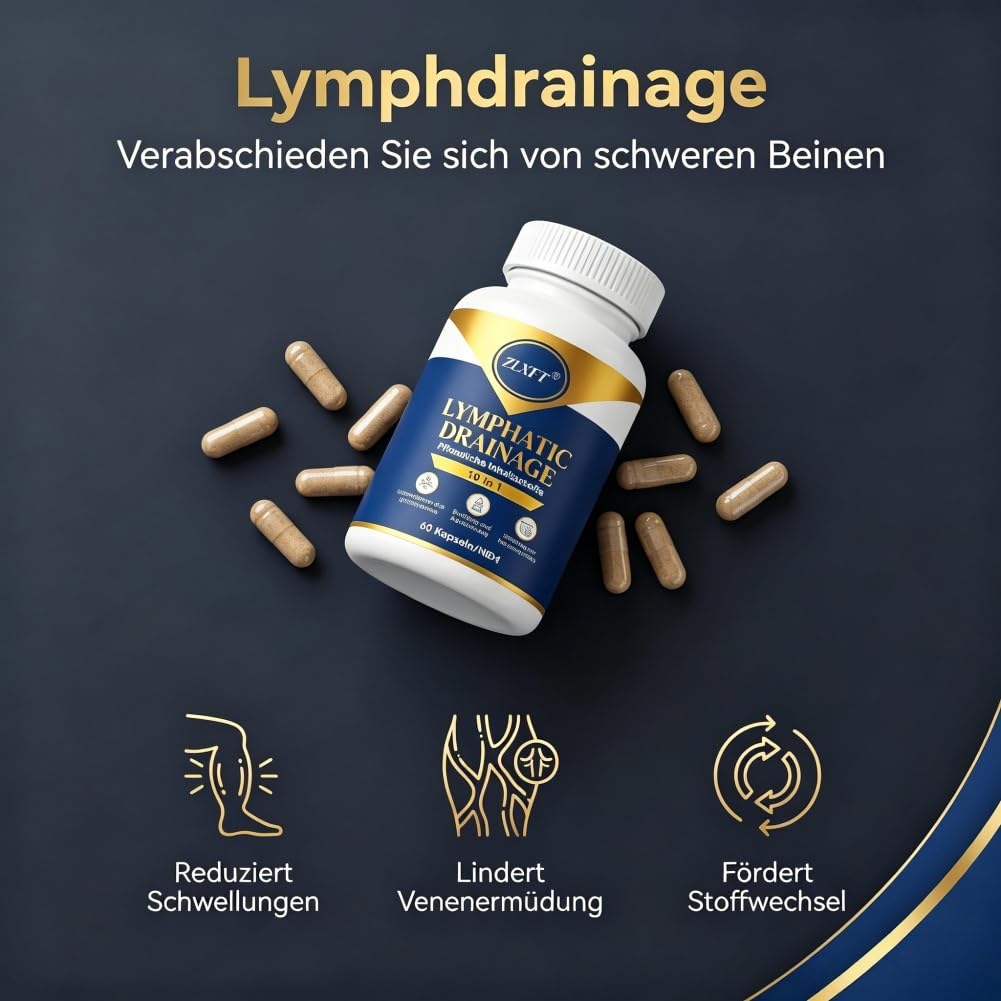 Ödeme & Lymphdrainage Komplex,2pcs Lymphdrainage Kapseln,Komplex mit Löwenzahn,Vegane Kräuterformel,Klettenwurzel & Bromelain,Lymphatisches System & Immunsystem Support,120 Kapseln