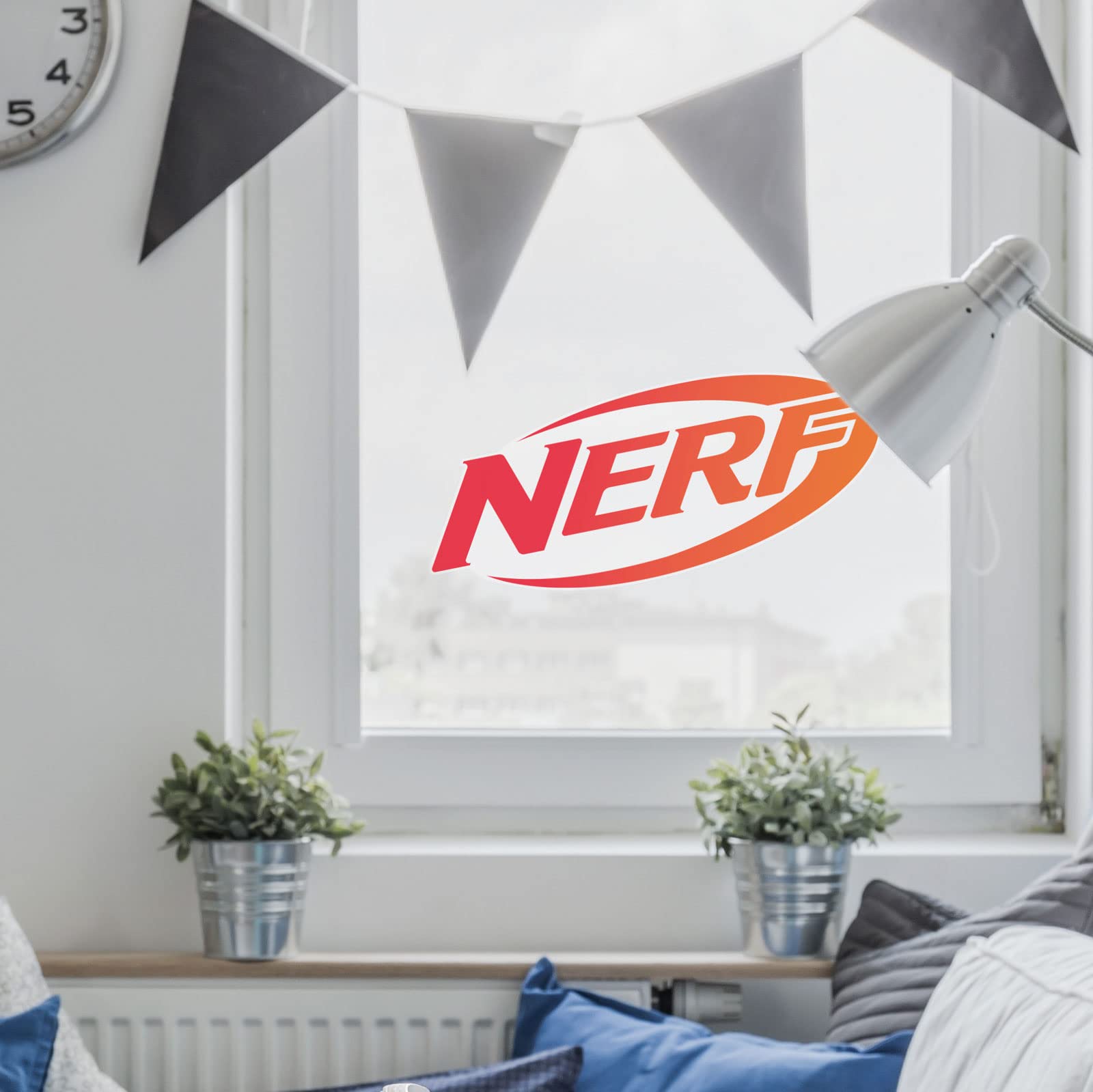 Stickerscape Logo Window Nerf Window Stickers (Nerf - Regular Size) | Official Nerf Wall Decal, Nerf Wall Decor | Nerf Themed Bedroom | Easy To Apply, Reusable And Cleanly Removable