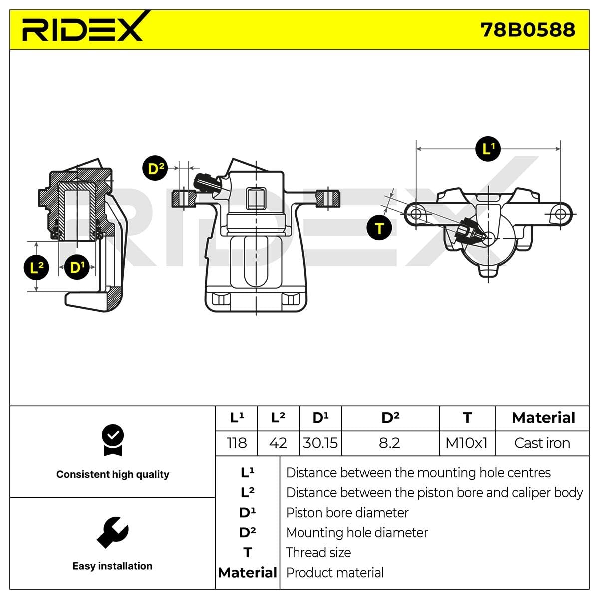 RIDEX 78B0588 Pinza freno Posteriore Sinistra Posteriore senza supporto Compatibilità con MERCEDES-BENZ Classe B W245