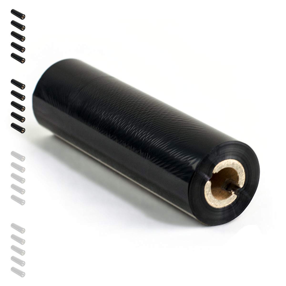 10 Rollen - Thermotransferfolie mit NUT 1/2 Zoll (ca. 13mm) HARZ Premium Qual: 318 | 110mm x 74m (Breite x Länge) | Farbe: schwarz | Thermotransfer Farbband für Desktopdrucker | HUTNER