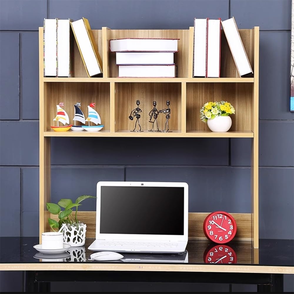 NILZA Bookshelf Organizer Desk Display Rack, Bookcase Shelf 24in 28in 32in 36in Desktop Bookshelf Countertop Storage Shelves, Desktop Shelf With 6 Shelves (Color : Light walnut, Size : 90cm/36in)