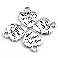 Vista 3 de heyous 100pcs Heart Shape Charms Handmade Metal Labels Printed Made With Love Tag Labels Carving DIY Craft Necklace Bracelets Keychain Jewelry