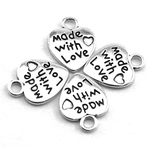 Miniatura 3 de heyous 100pcs Heart Shape Charms Handmade Metal Labels Printed Made With Love Tag Labels Carving DIY Craft Necklace Bracelets Keychain Jewelry
