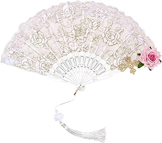 [IPENNYE] レース扇子 薔薇 ゴージャス 扇子 ゴシック ロリータ風 お姫様 貴族 装飾扇子 ダンス 舞台用 踊り扇 発表会 舞台用扇子 和小物 オシャレ 暗黒 コスプレ アクセサリー 仮装小物 パーティー 文化祭 学園祭 イベント プレゼント