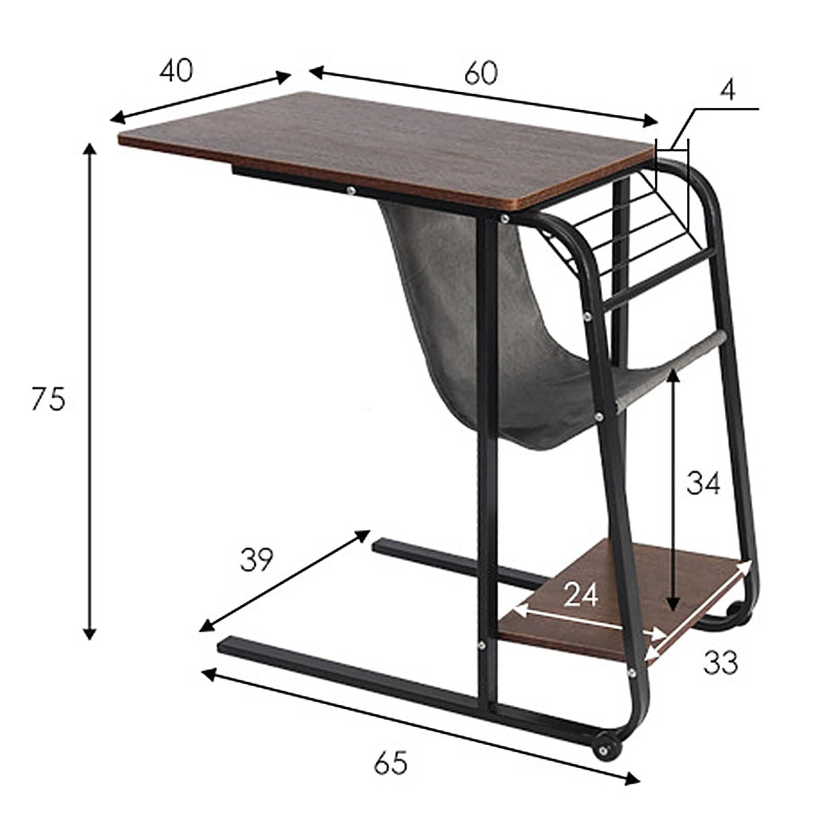 Tavolino regolabile per ospedale con tavolino portatile mobile per casa e ospedali, tavolino laterale in metallo con capacità di carico di 30 kg