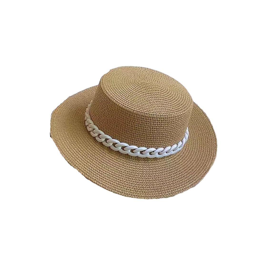EYRMQWJPC Wide Brim Sun Hat, Women's Summer Straw Hat Wide Brimmed Beach Chain Sun Multicolor(Khaki White)