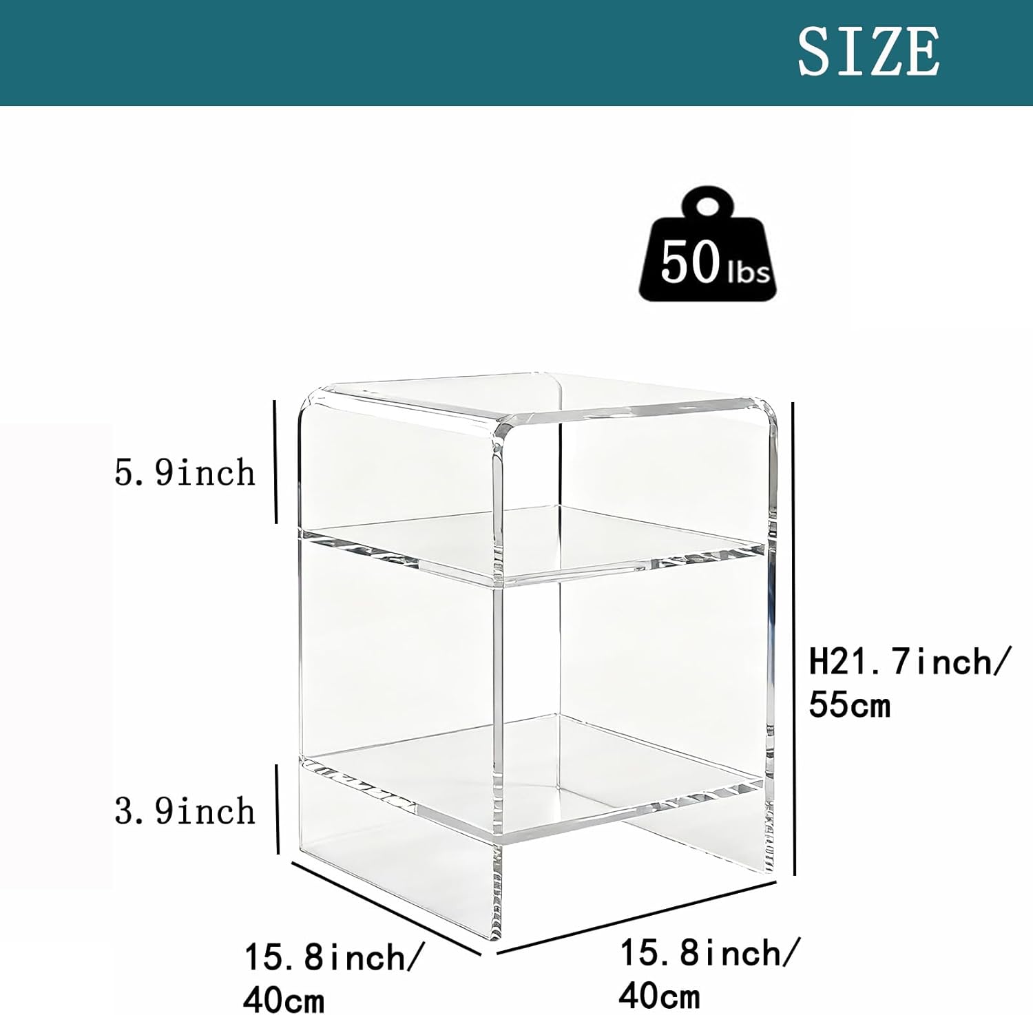 Clear Acrylic 3-Tier End Table/Nightstand,22" H Sleek and Durable Bedside Storage. Ideal for Bedrooms, Living Rooms, and Modern Interiors. A Perfect Choice as a Bedside Table or Sofa Side Piece.
