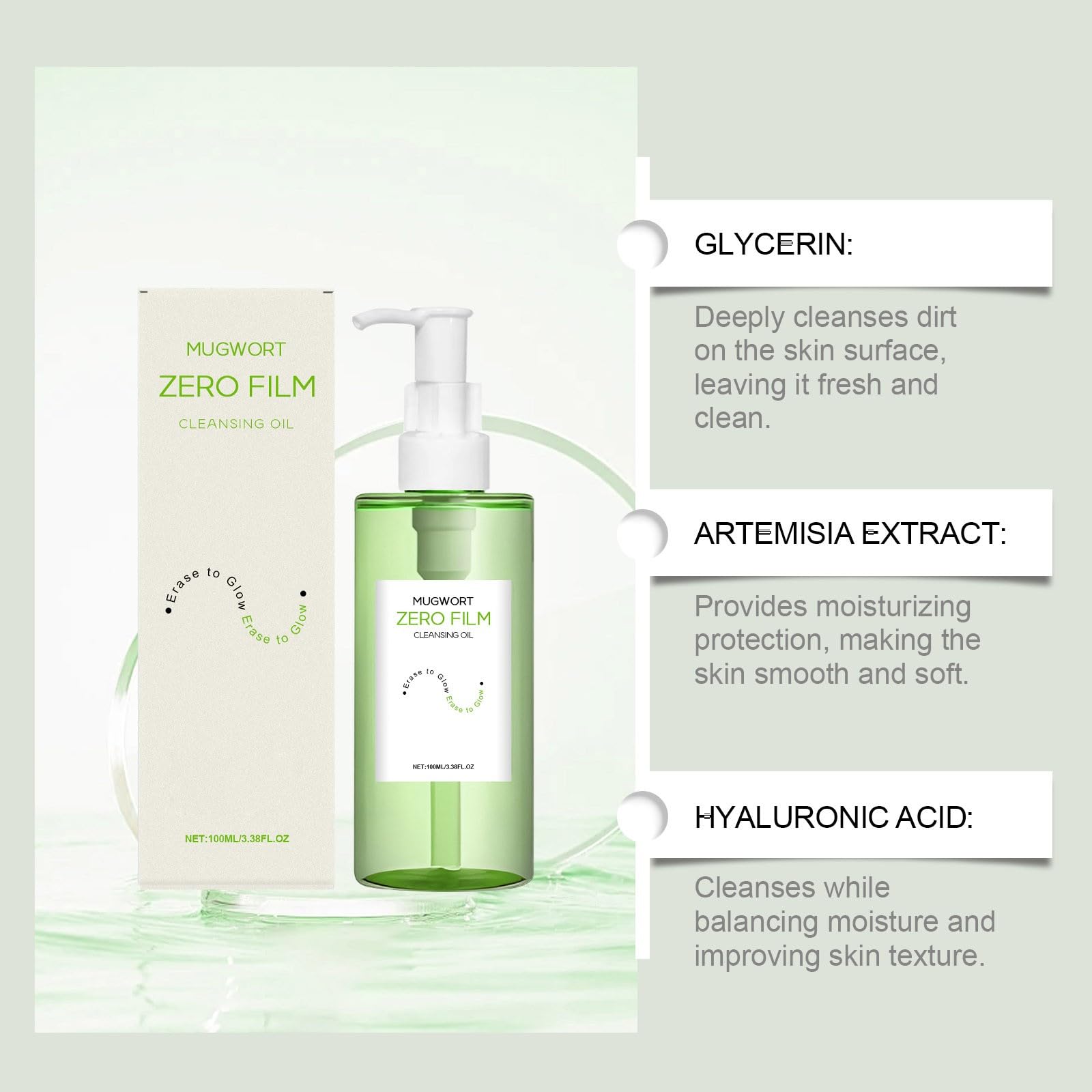100 ml Zero Film Cleansing Oil, głęboko oczyszczający olejek czyszczący z pszenicą i zielonymi ziołami, do codziennego usuwania makijażu, nawilżający i kojący skórę