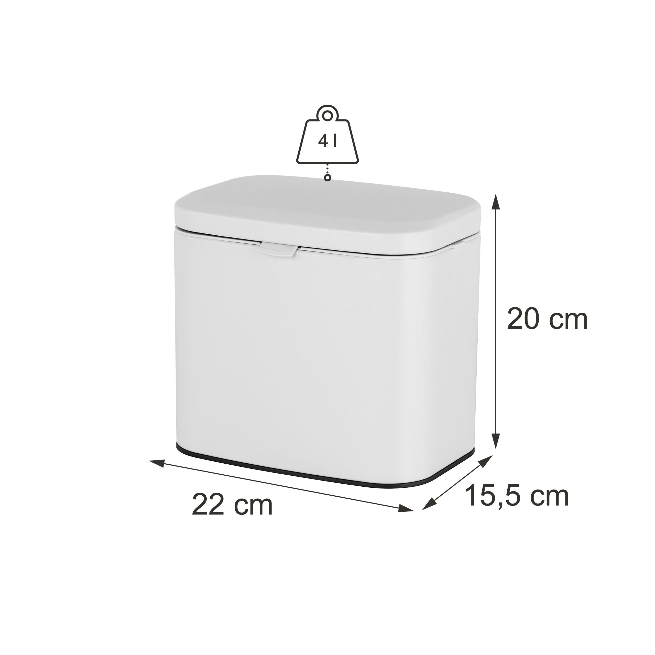 Relaxdays - Cestino da parete 4 l, da appendere o incollare, bianco | Con secchio interno, metallo, per cucina o bagno