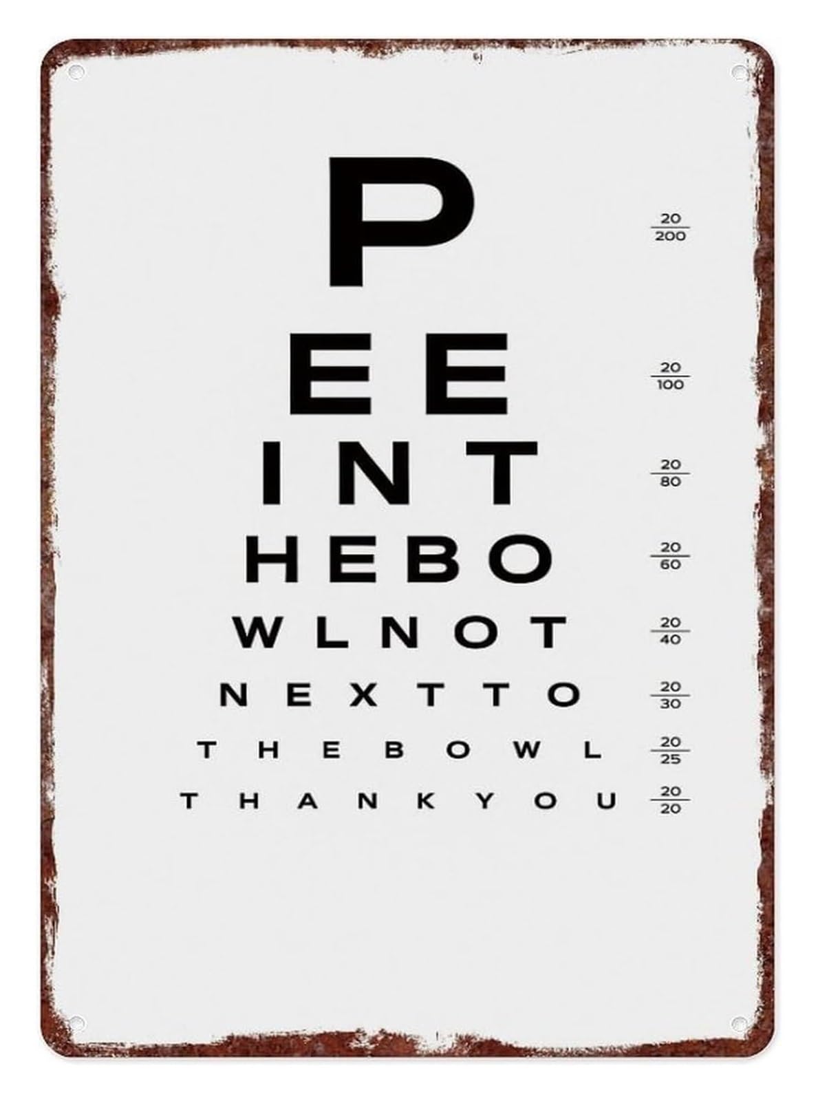 LLBOGRGGN Bathroom Eye Chart Pee In Bowl Toilet Humor Metal Sign for Men Ladies Room Restroom Wall-Art Sarcastic Decorative Plaque Gift 8 X 12 inch