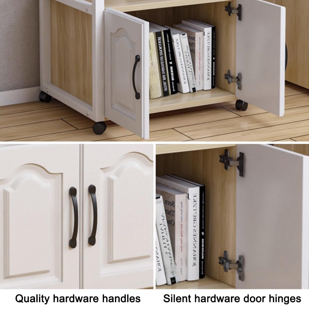 YVYKFZD 3/4-stufiger Druckerständer, robuster Druckertisch mit Aktenschrank, Druckerständer Schreibtisch-Turm, AV-Schrank mit Ablagefläche, für Büro, Zuhause, Klassenzimmer(3 Tiers black+black walnut)