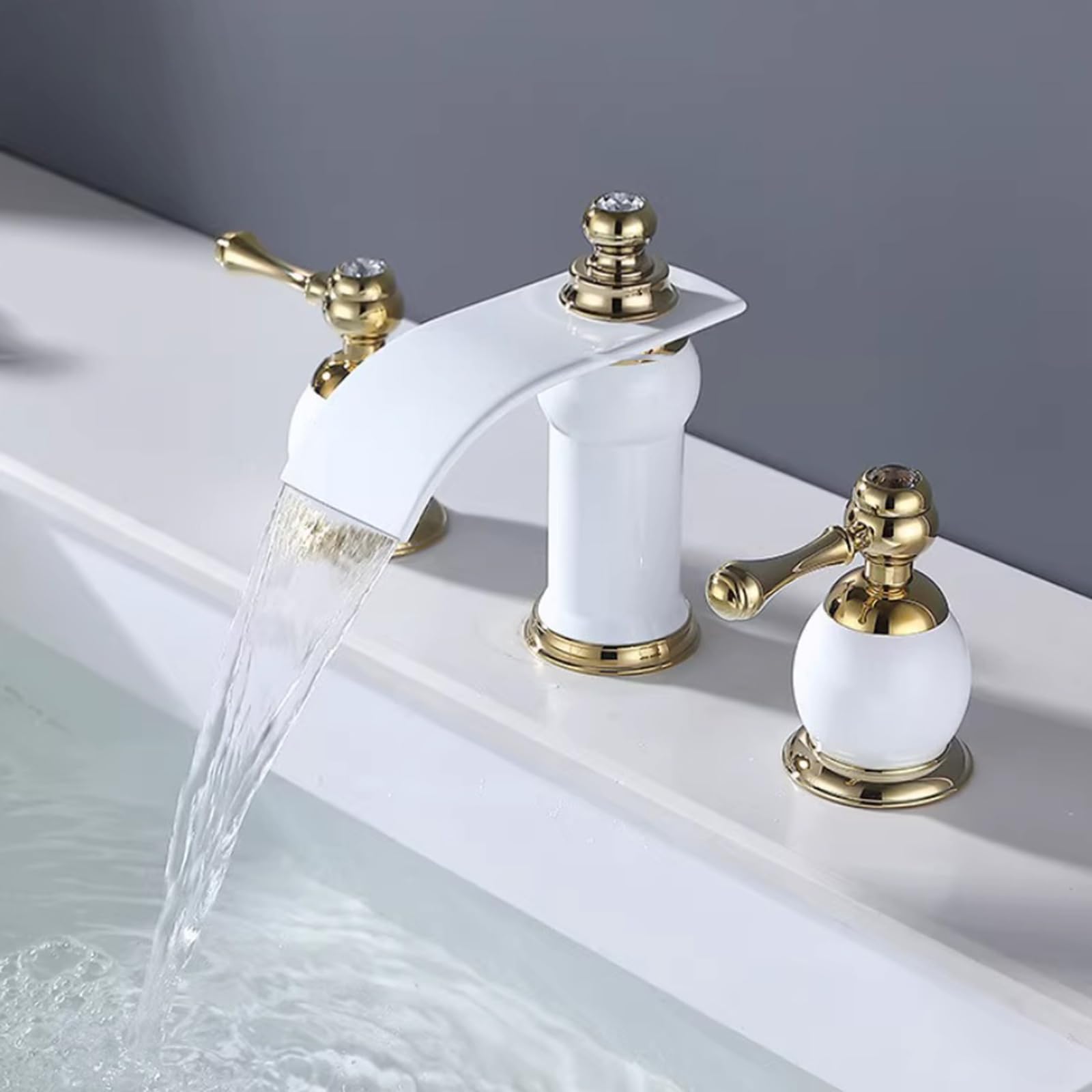 Mitigeur cascade de salle de bains laiton noir or rose robinet 3 trous eau chaude - 6