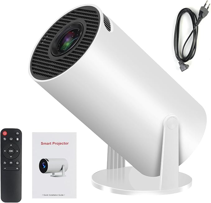 Alwtniet Proyector 4k 1080P Full HD Soporte, Mini Proyector Portátil con Android 11, 260ANSI 10000 Lumens, Videoproyector WiFi 6 BT 5.0, Cine Proyector 180 °Se Puede Girar para TV Stick (Blanco)