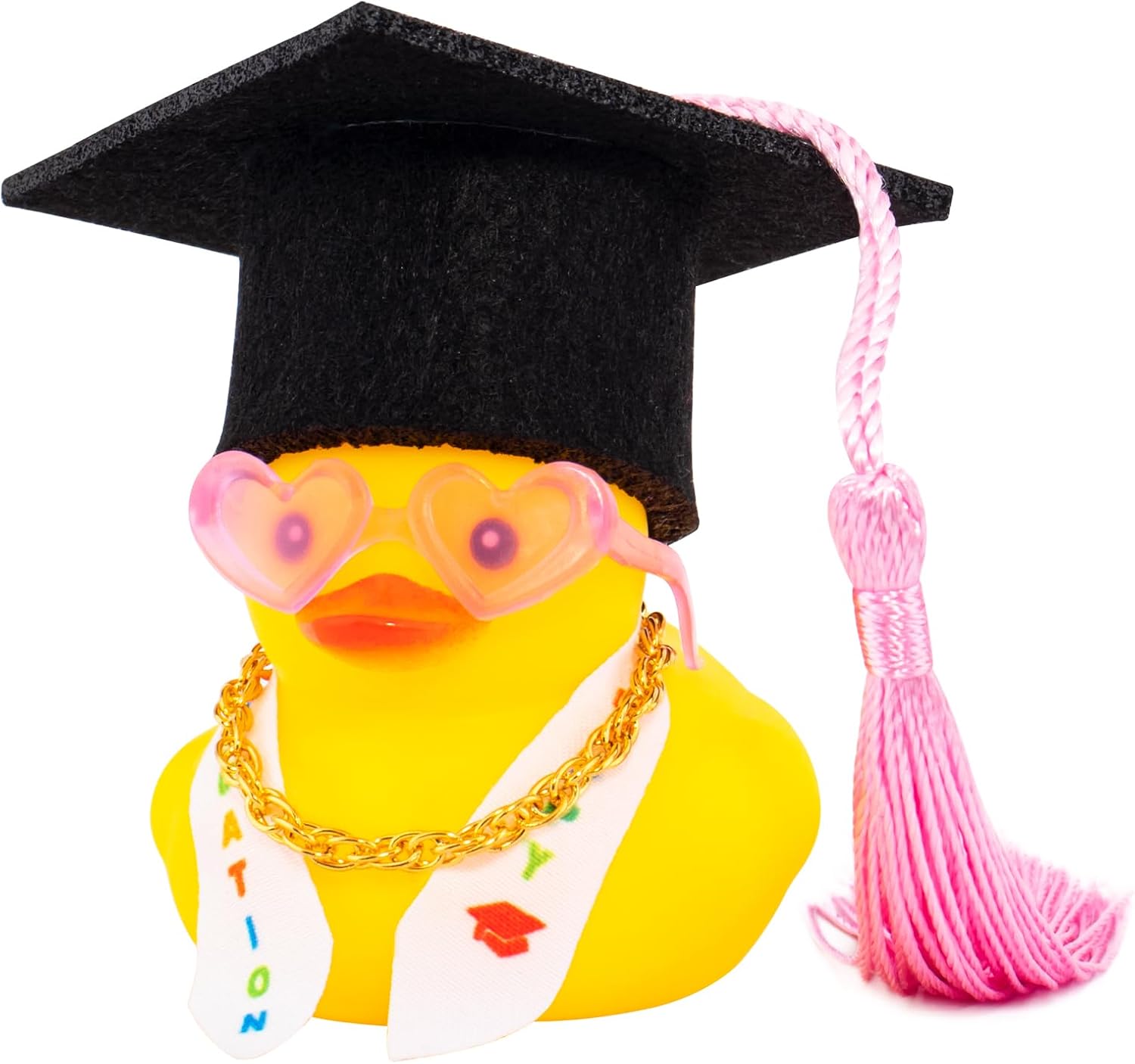 wonuu Graduation Duck Car Dashboard Decor Rubber Duck, Car Ducks Ornaments for Graduation Gift with Heart Shape Sunglasses, Graduation Hat-Shoulder Strap Chain
