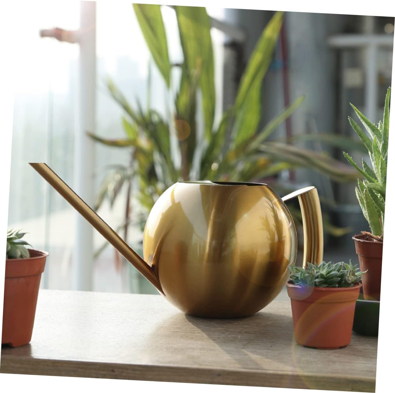 Watering can,Stainless Steel Water Bottle Metal Watering Can Watering Can Indoor Bonsai Watering Pot Bonsai Houseplant Watering Can Plants Watering Sprayer Kettle Watering Device Shower Pot(Golden)