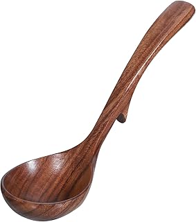 Wooden Ladle for Soup, Long Handle Wooden Ladle Spoon Large Kitchen Woodn Scoop Deep Spoon for Cooking Serving Cookware Gravy Sauce Porridge, Sustainable Natural Texture