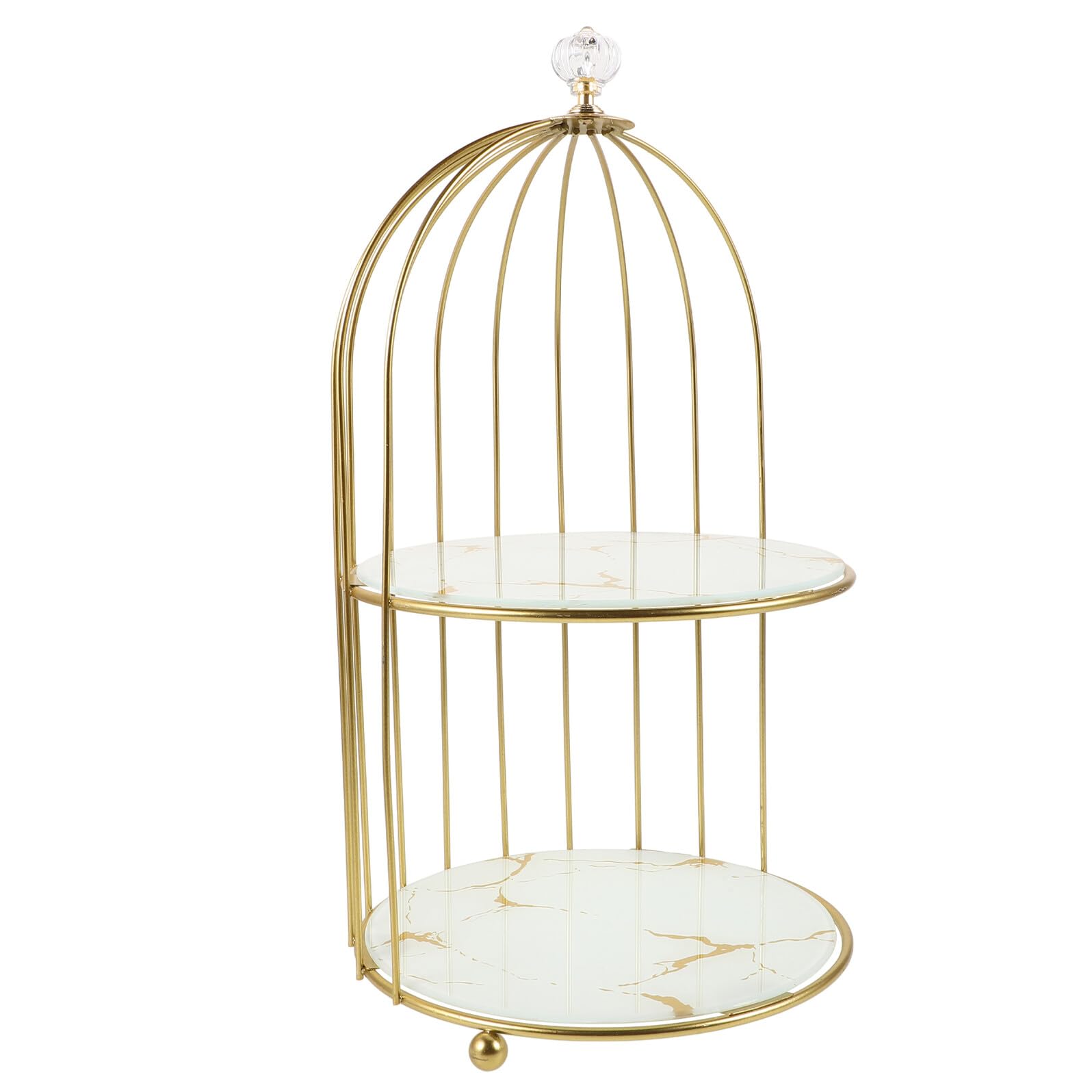 Soporte para Pastel Metálico Dorado de Doble Nivel Jaula Exhibidor de Mesa para Cupcakes y Postres Adecuado para Bodas Cumpleaños y Decoraciones de Fiestas