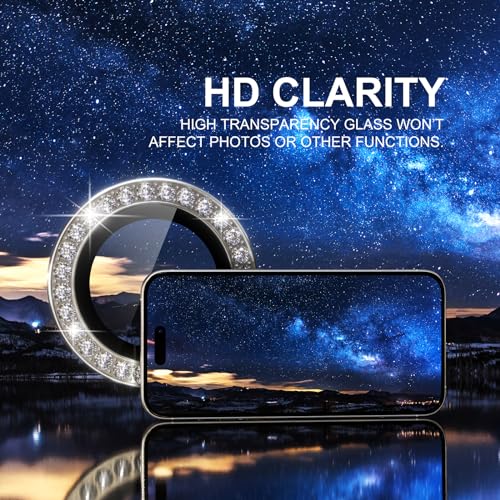Image of Choiche Compatible for iPhone 15 Pro /iPhone 15 Pro Max Camera Lens Protector Bling, 9H Tempered Glass Camera Cover Screen Protector Metal Ring Decoration Accessories (Diamond-Titanium Natural)