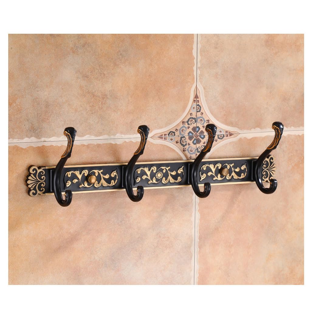 Lmysxaoz Black1 Vintage Metal Coat Rack Wall Mount, Aluminum Thickened Solid Hooks Hanging Rail Antique Clothes Towel Racks For Bathroom Entryway Bedroom Behind The Door 4Hook