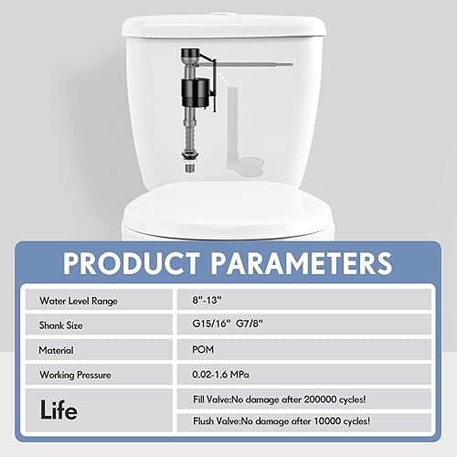 Miniatura 5 de Lasnten Kit de reemplazo de válvula de llenado de inodoro de 4 piezas, kit de reemplazo de válvula para control de agua de tanque y tazón