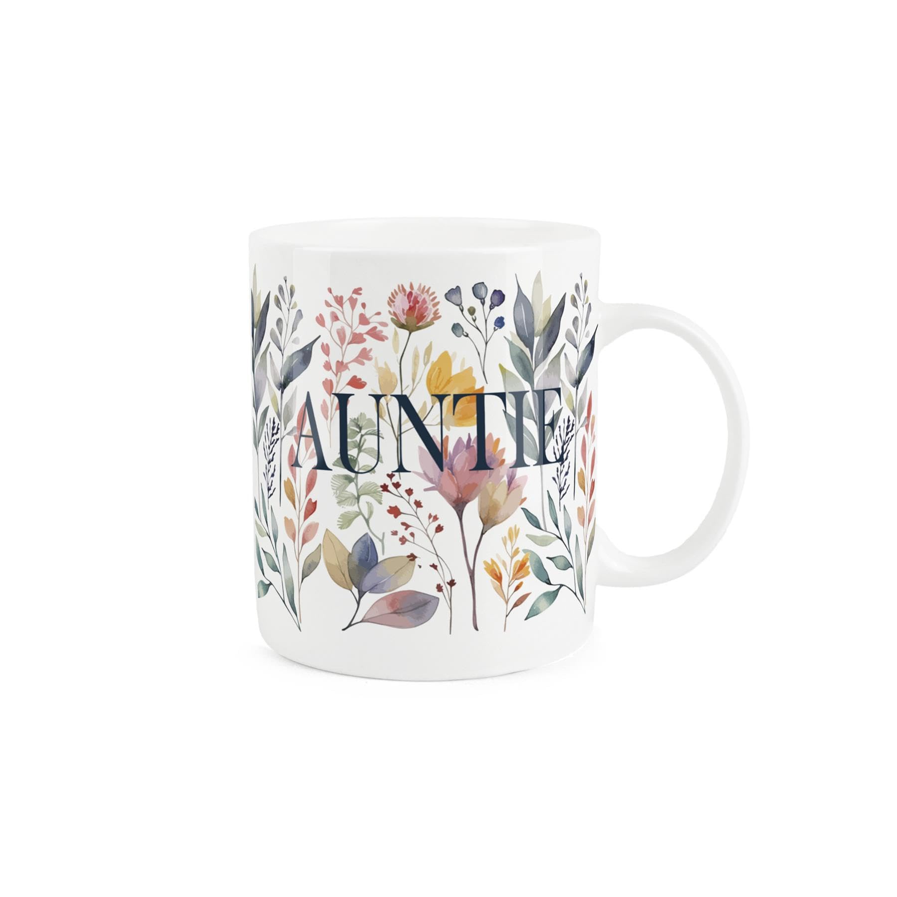 Purely Home Floral Auntie Mug - Watercolour Flowers & Foliage Relations Gift/Present for Her - Tea/Coffee Hot Drinks White Bone China Mug