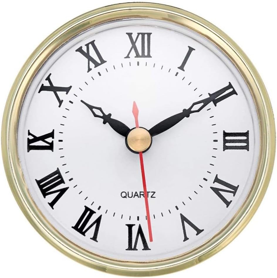 80mm Quartz Clock Insert Movement with Roman or Arabic Numerals, Gold or Silvery Trim, Lens, DIY Clock Repair & Replacement, Fits 73mm Hole, 1x AA Battery(Silvery D)