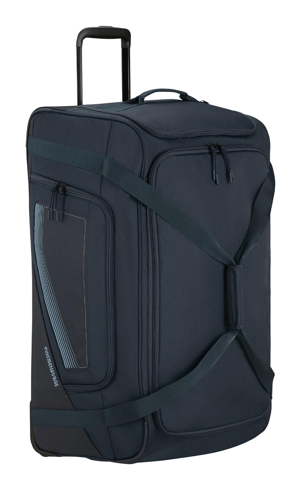 American Tourister City Racer - Borsone con Ruote 77 cm, 129 L - Ampio Spazio & Scomparto Scarpe Separato - Idrorepellente, Manici Multipli, Resistente - Blu (Navy)