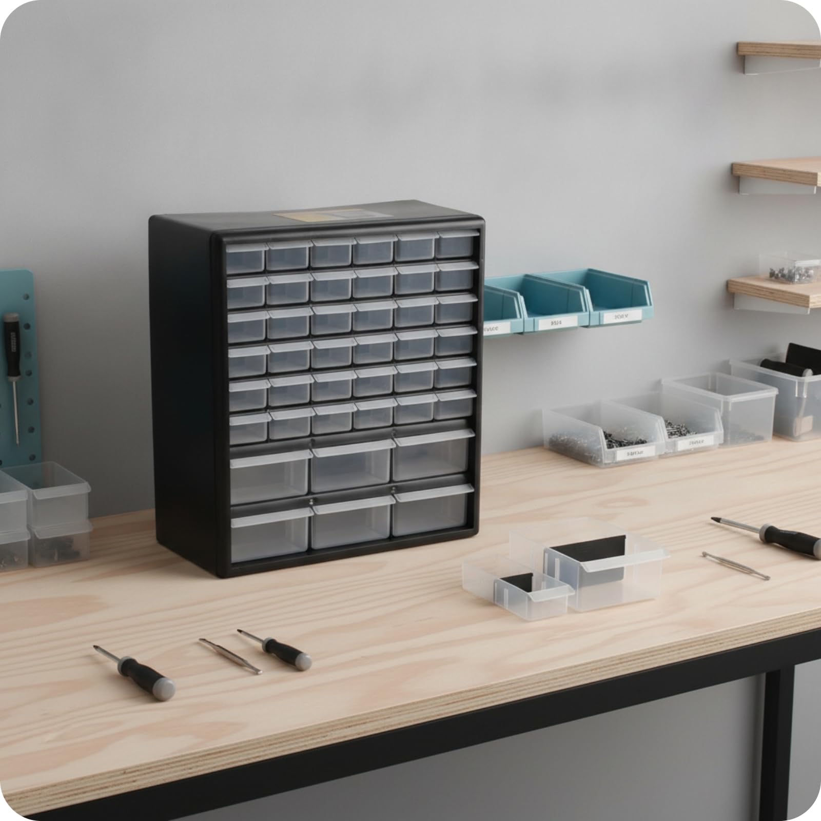 rockible Cassettiera da Scrivania Organizzatore a Cassetti Cassetti Trasparenti Rettangolare Mobili Contenitori Plastica, Nero