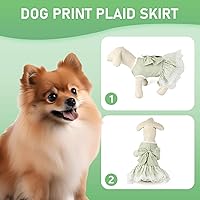 Vista 3 de Vestido para perro a cuadros con lazo, bonito vestido para perro pequeño, gato, cachorro con correa de arnés (verde, M)