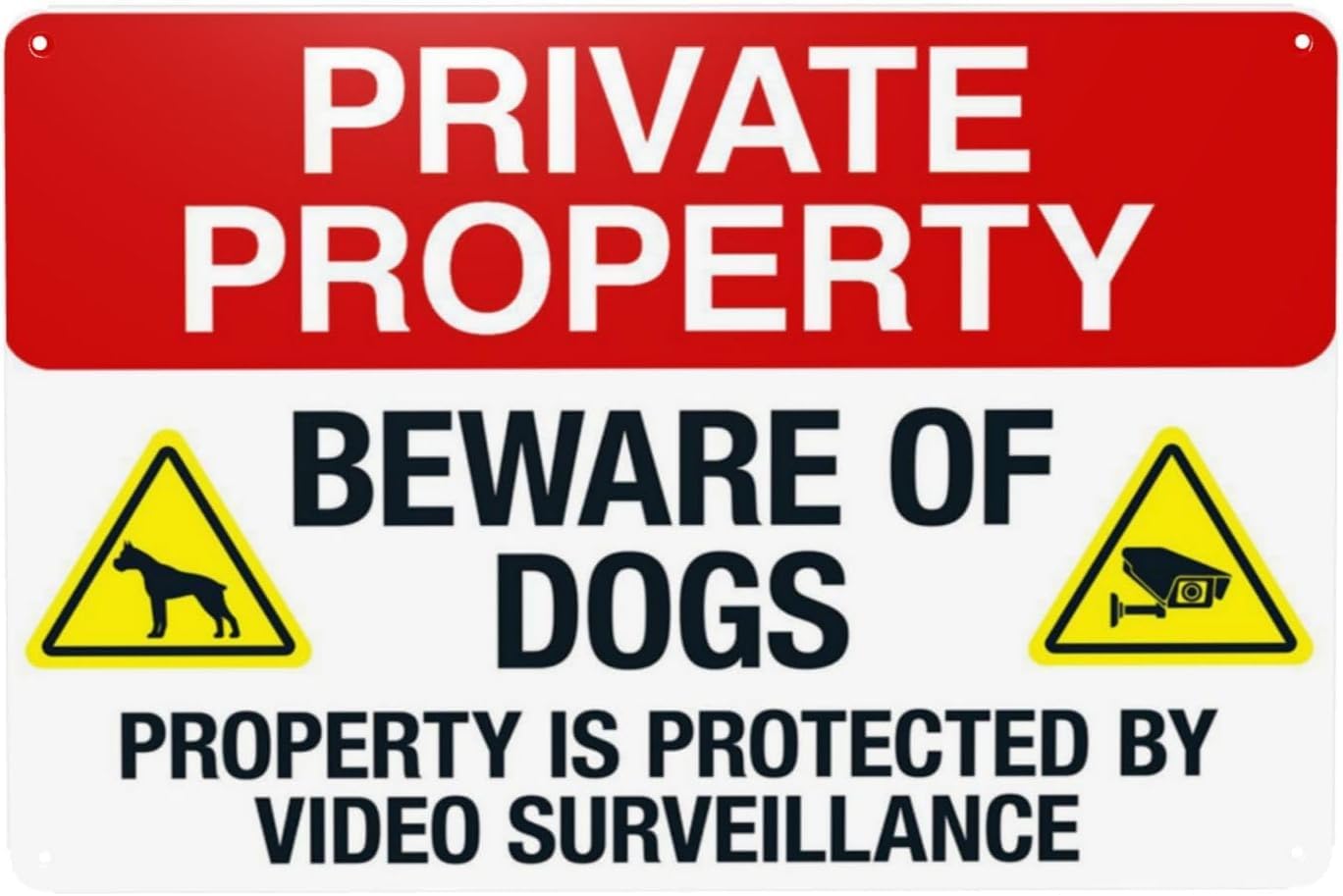 Private Property Beware of Dogs Protected Rust Free Aluminum Sign - Retro Property Decor with Pre-Drilled Holes for Home Gate, Business - 12x16 Inch​