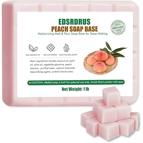 EDSRDRUS 1lb Scent Soap Base DIY Handmade with Peach & Coconut Oil, Moisturizing Melt and Pour Soap Base