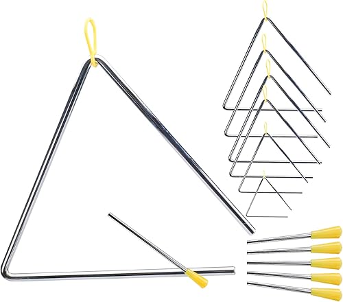 Juego de 6 instrumentos triangulares (4, 5, 6, 7, 8, 9 pulgadas), triángulos musicales, soporte para instrumentos de percusión de mano, triángulos