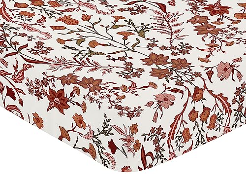 Image of Sweet Jojo Designs Fitted Baby Crib Sheets (Orange Wildflower Vintage Floral) for Girls, Infant Nursery, Toddler Room - Standard Size (Boho, Paisley, Bohemian, Cottagecore, Farmhouse, Flower Garden)
