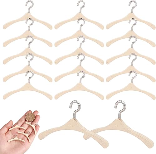 AHANDMAKER 30 perchas de ropa en miniatura, pequeñas perchas de madera de Burlywood en miniatura, perchero de ropa para decoración de casa de