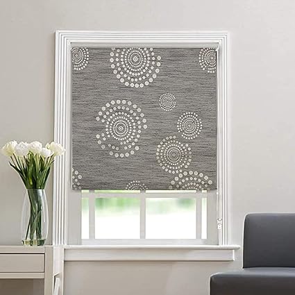 AmorMente Roller Blinds for Windows with Polyester Blend, Sun Blockage Corded Roller Curtains Complete UV Protection for Home & Office Roll-Up Shades Size: (W36 X H48) inches (Dark Grey)