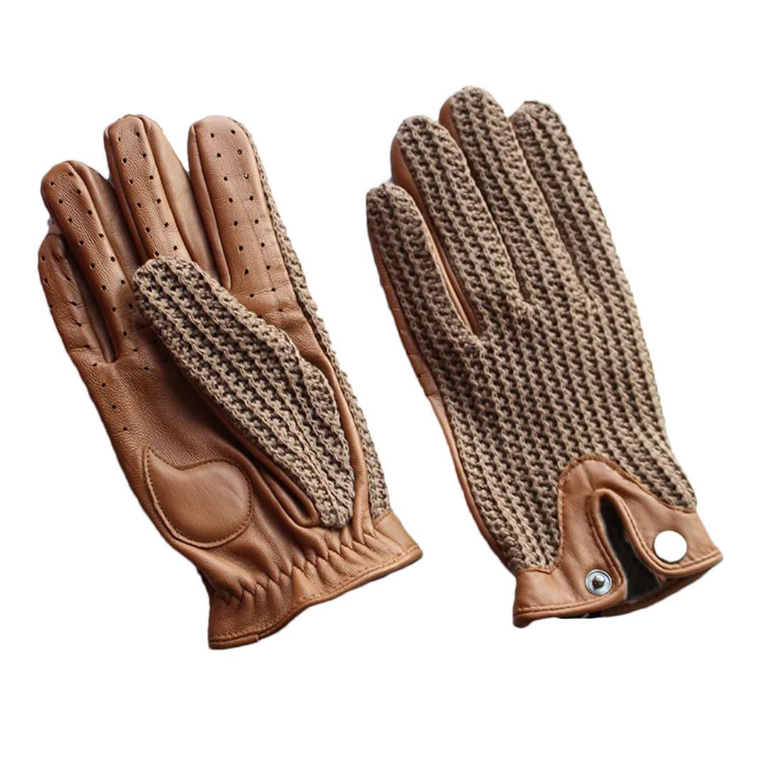 Damen Leder Fahren Anti-Rutsch-Handschuhe Touchscreen Gestrickt Reiten Motorrad Schaffell Handschuhe Champagner 9