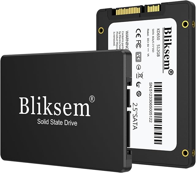 Wewnętrzny Dysk SSD 512 GB 2,5 SATA III (6 Gb/s) do 550 MB/s Odczytu Dysk Półprzewodnikowy, do Laptopa, Komputera Stacjonarny/PC Bliksem KD650 (Czarny 512 GB)