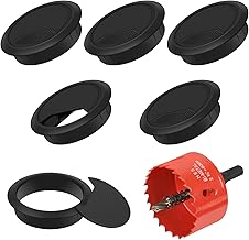 Flintronic 6 Pieces Cable Grommets Desk, 60mm Black Cable Hole Cover, Cable Grommets Desk Computer with Hole Saw, Desk Hole Cover, for Home and Office