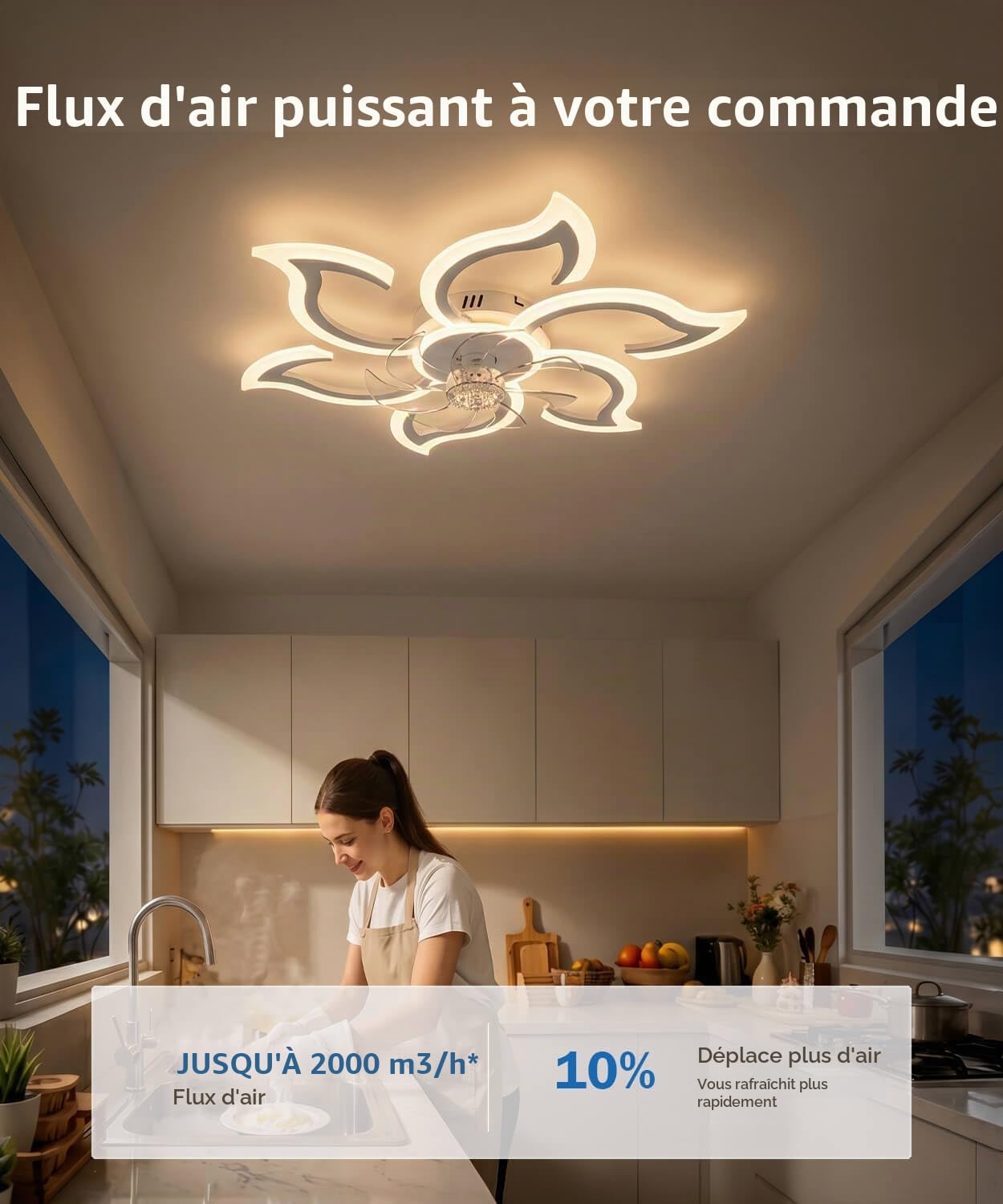 LJX Lustre Ventilateur de Plafond Blanc Silencieux Dc 6800ml Plafonnier Ventilateur Design 6 Vitesses Dimmable Timer Memory Function 88cm Lustre Salon Ventilateur Pour Chambre