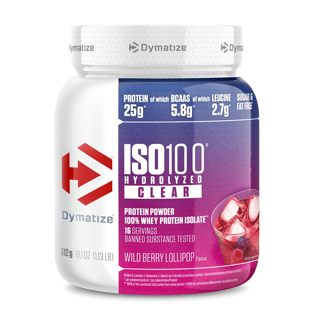 Dymatize ISO 100 Hydrolized Clear Wild Berry Lollipop 512g Proteine ​​del siero di latte chiare in polvere idrolizzate e isolate