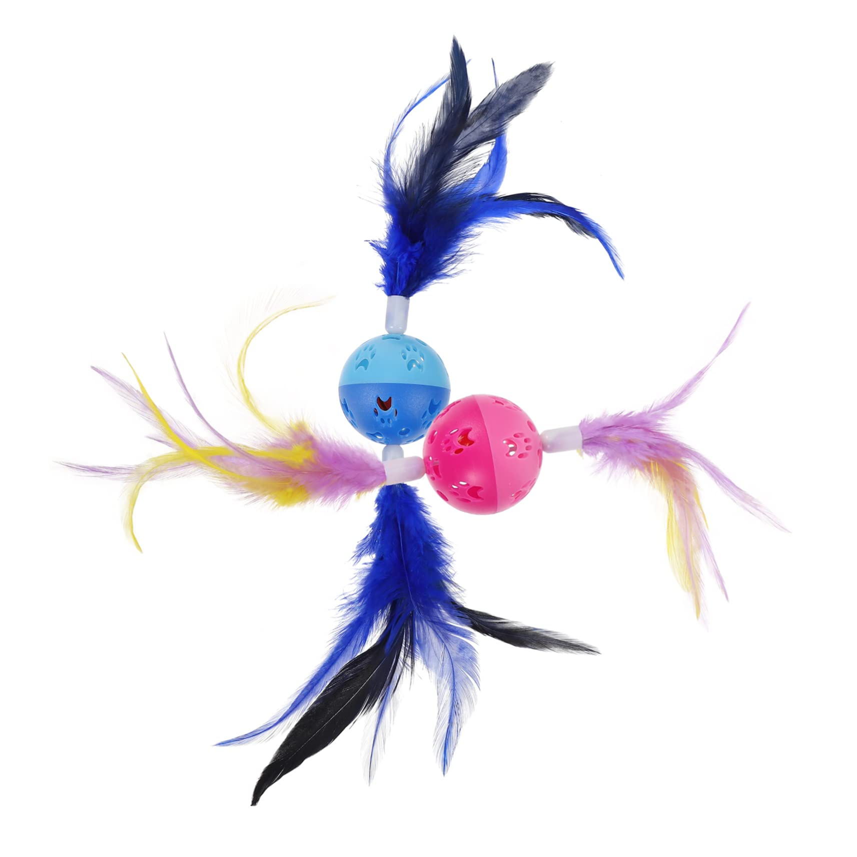 LIOOBO 2Pcs Cat Feather Balls with Bells Cute Cat Teasing for Indoor Cats Soft Balls with Colors Each