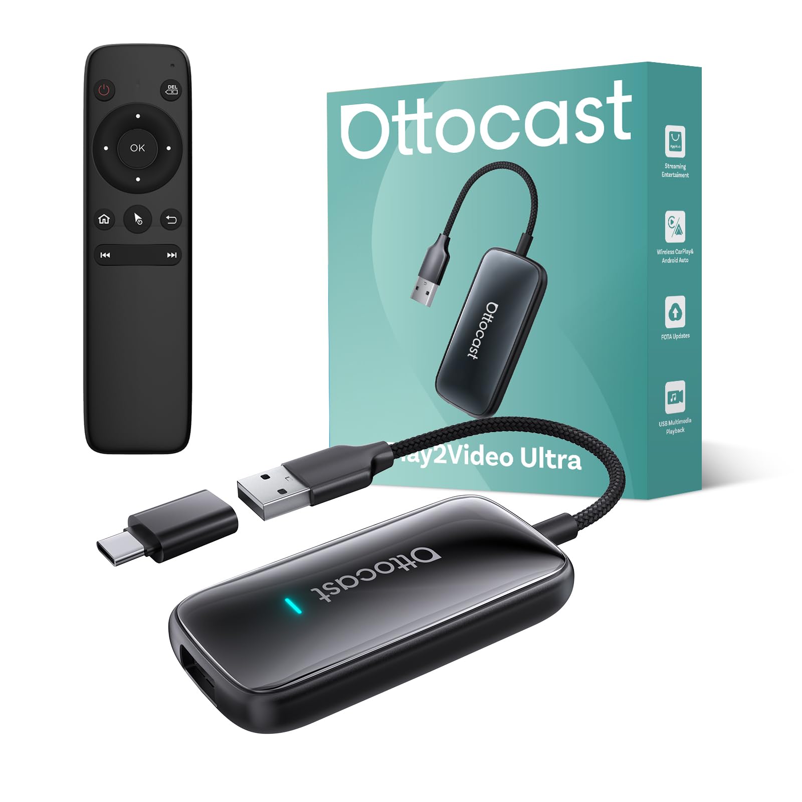 OTTOCAST Play2Video Ultra 2026 Upgrade, Wireless CarPlay Adapter