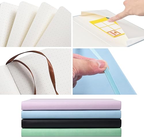 Miniatura 2 de Diario A5 de puntos con papel grueso de 4.23 ozm, 172 páginas, bolsillo trasero, bandas elásticas, 2 cintas de marcas, diario punteado de tapa dura