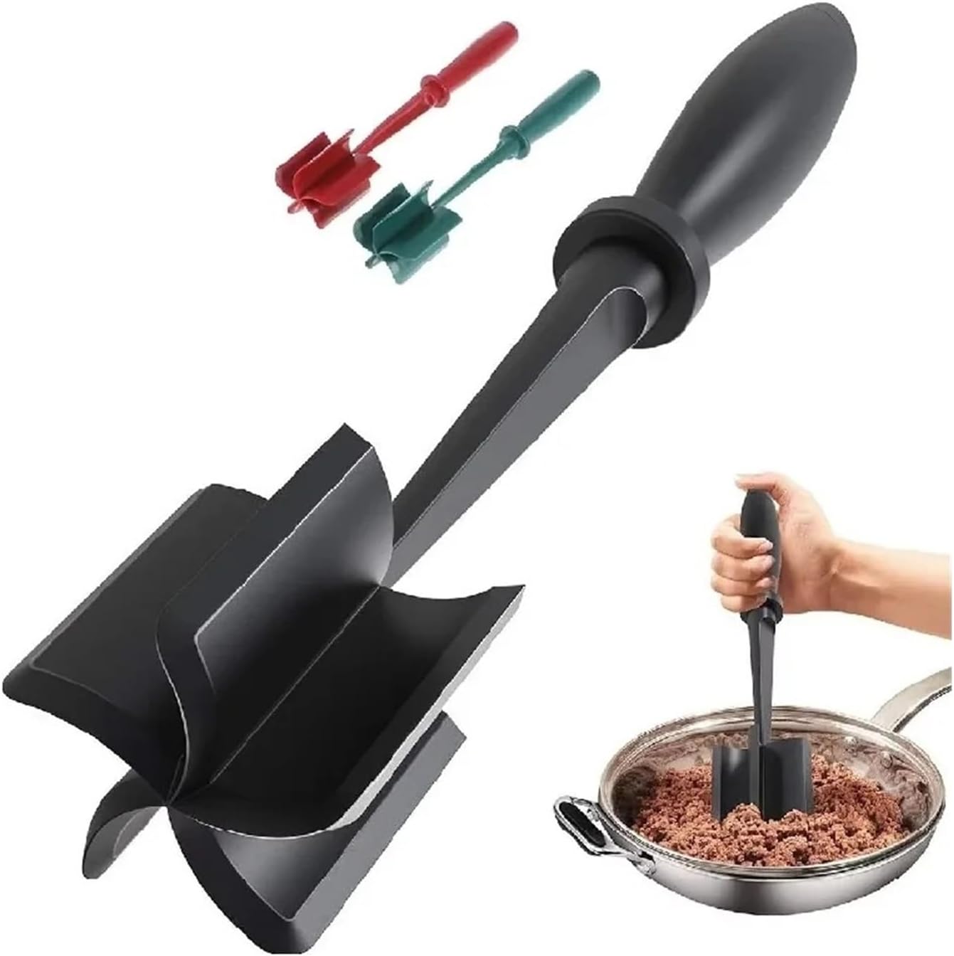 Ground Beef Chopper Tool Hamburger Smasher, Meat Chopper for Cooking, Ground Beef Masher and Meat Smasher for Burgers, Tacos, and Meatloaf(Red)
